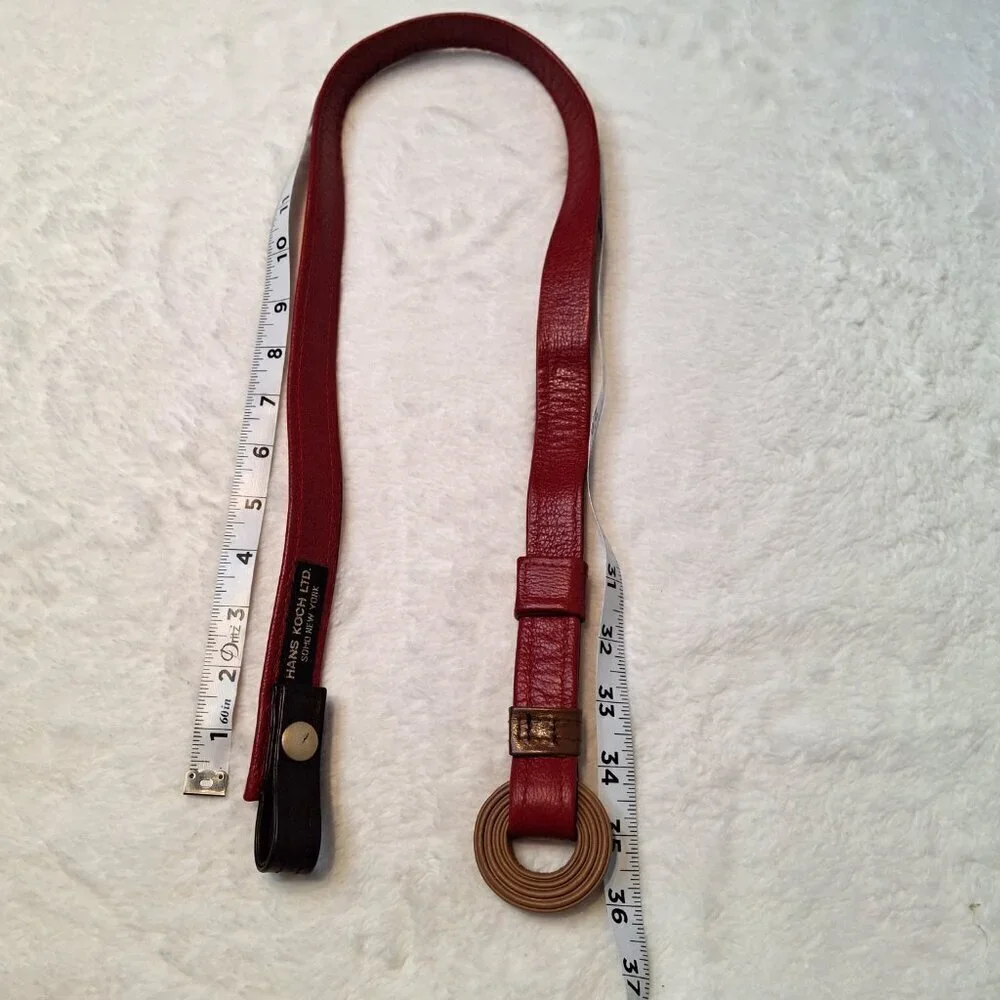 Hans Koch Ltd Red Leather Belt Vintage Minimalist Adjustable Colorblock Retro